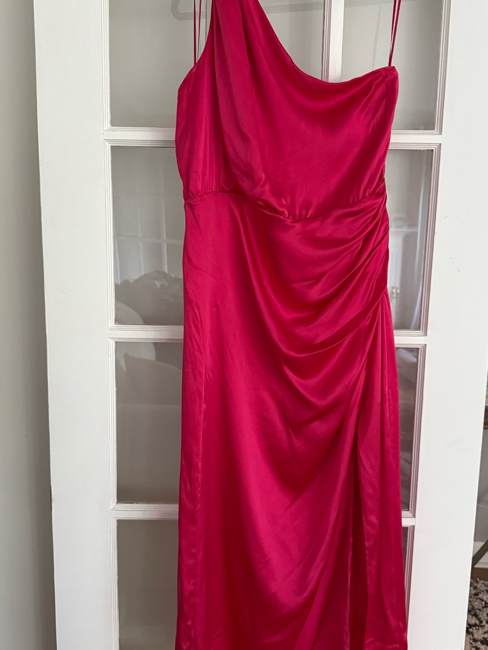 Anthropologie One-Shoulder Silk Dress in Raspberry